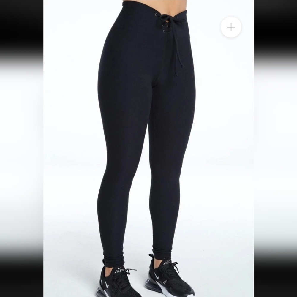 Year of Ours Black High-Waist Ribbed Lace-Up Leggings & Long Sleeve Top S M #87 - Picture 4 of 14